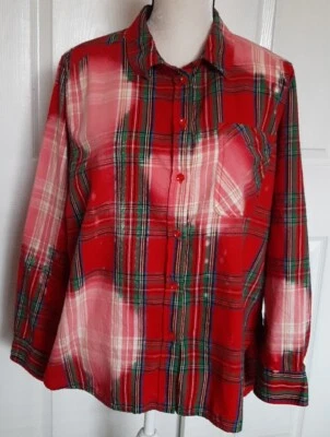 Time & Tru Shirt Womens XL Red Bleached Flannel Long Sleeve Button Up New - Image 1 of 4