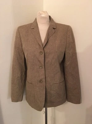 Calvin Klein 系列米色 3 纽扣夹克亚麻羊毛马海毛 8 码二手状况完好意大利 — 第 1/4 张图片