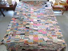 Vintage Hand Pieced Feed Sack & Antique Cotton CRAZY STRINGS Quilt TOP 93