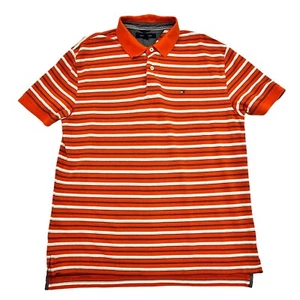 Tommy Hilfiger Polo Shirt Slim Fit Red Striped Mens XL Short Sleeve 100% Cotton - Picture 1 of 12
