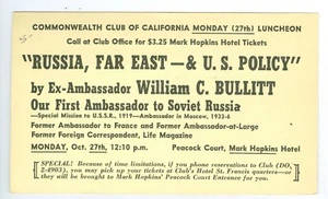 27 ottobre 1952 1° ambasciatore degli Stati Uniti in Russia, William C. Bullitt, Mark Hopkins Hotel - Foto 1 di 2