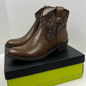 Very Volatile Women's Brown Western Ankle Boots Cowboy Booties 8.5 - Picture 1 of 9
