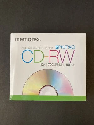 Memorex 高速 CD-RW 5 包 12X700MB 80 分钟可重写带盒,全新  — 第 1/4 张图片