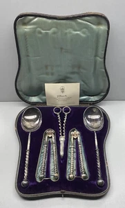 Antik Englisch Punze Silber Teller Obst & Nuss Besteck Set Martin Hall & Co - Bild 1 von 12