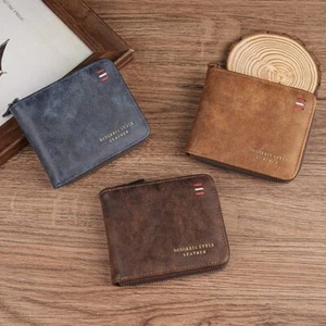 Zipper Business Clutch Bag Solid Color Card Holder Men Short Wallet Travel - Picture 1 of 16