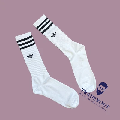 adidas Men white with Stripes and logo crew socks size L - Image 1 of 4