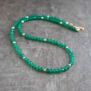 A+ Green Onyx Faceted Round 2-3MM Gemstone Beads 18" Handmade Men Woman Necklace - Picture 1 of 12