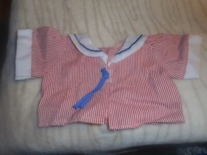DOLL SIZED COTTON SAILOR SHIRT RED WHITE BLUE W TIE IN FRONT YOLK IN THE BACK  - Picture 1 of 4