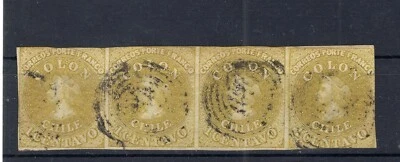 CHILE 1861 Última impresión Londres 1c amarillo escasa tira de 4 post usado Foto 1 de 2