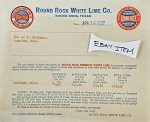 1927 ROUND ROCK TEXAS BILLHEAD ROUND ROCK WHITE LIME CO. - Bild 1 von 1