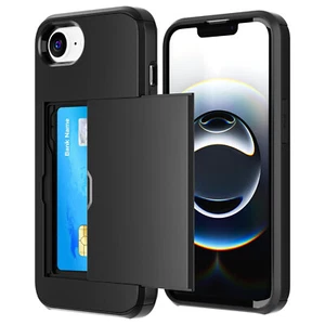 For iPhone 16e Hidden Card Slot Wallet Case Shockproof Dual Layer TPU+PC Cover - Picture 1 of 54