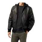 Men Black Leather Hoodie Jacket Genuine Lambskin Leather Bomber Biker Jacket