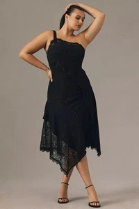 Anthropologie Asymmetrical Lace Maxi Dress Size 24W Black One Shoulder NWOT - Picture 1 of 7