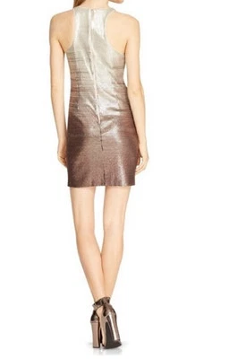 Vestido de Diseñador Halston Heritage Talla Pequeña Champagne Cobre Ombre Lentejuelas Foto 1 de 4