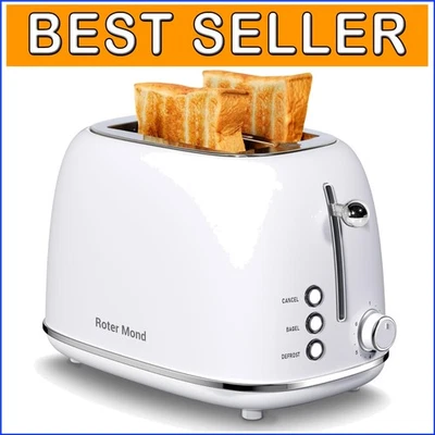 Compact Retro 2-Slice Toaster with 6 Shade Settings & Advanced Functions, White - Image 1 of 4