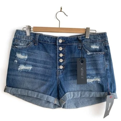 NWT VERVET By Flying Monkey Denim Shorts Boyfriend Fit Button Fly Size 29 - Imagem 1 de 4