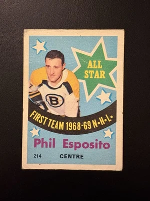 1969-70 OPC #214 Phil Esposito Boston Bruins HOF All Star First Team Card Muito Bom-Ex! - Imagem 1 de 2