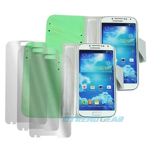 2X WALLET CASE COVER+SCREEN PROTECTOR FOLDING PU LEATHER GREEN GALAXY S IV I9500 - Zdjęcie 1 z 2