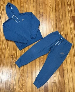 Nike Sportswear Revival Fleece Blue Hoodie & Joggers Set Size Medium Sweatsuit - Picture 1 of 4