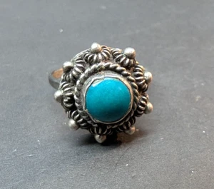 Anillo de mujer piedra de vidrio turquesa tono plata tamaño ajustable 1 pulgada vintage - Imagen 1 de 3