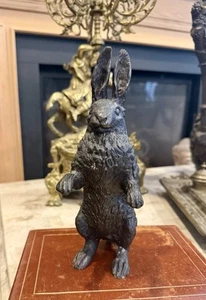 ANTIKE 9 ZOLL MASSIVE BRONZE STEHENDER HASE KANINCHEN FEINE ALTE ANIMALIER SKULPTUR STATUE - Bild 1 von 8