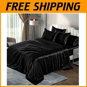 King Size Satin Pillowcase & Sheet Set - Breathable, Wrinkle Resistant, 6 Pieces - Picture 1 of 9