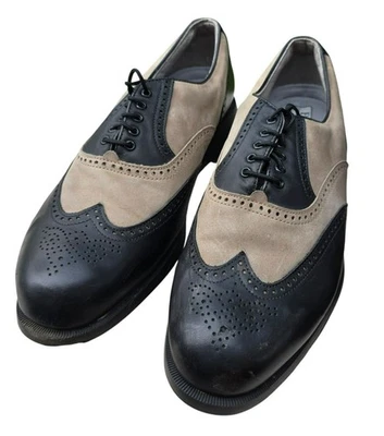 Etonic Mens Leather & Suede Golf Shoes Size 11W Black/Tan Dry-Tech JJ4107 - Image 1 of 4