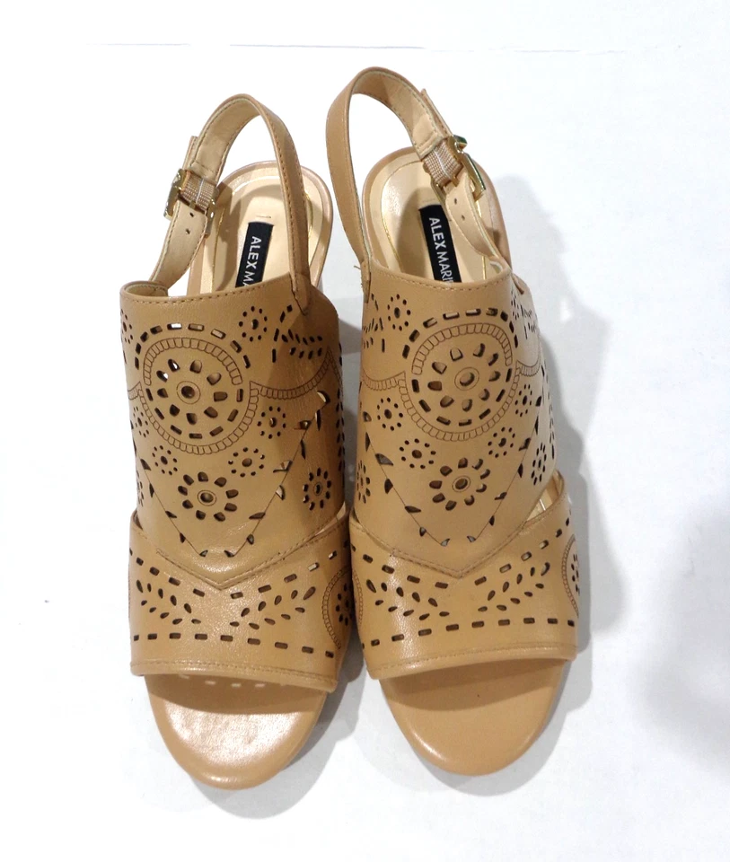 Alex Marie Women's Slingback Sandals Beige Leather Heel Cutouts Floral Size 7.5M - Image 1 of 4