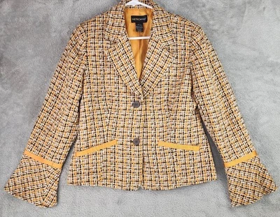 Metrostyle Jacket Womens 10 Yellow Tweed Blazer Bell Sleeve Lined Career Retro - Image 1 of 4