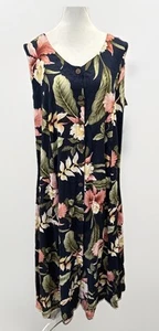 VTG Tropical Group Hawaiian Navy Blue Floral Long Sleeveless Button Tie Dress XL - Picture 1 of 19