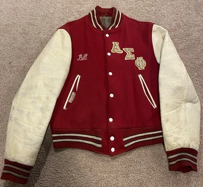 Chaqueta Letterman Universitaria Vintage Años 50 60 Cuero Rojo Lana Bombardero Talla Mediana EE. UU. Foto 1 de 4