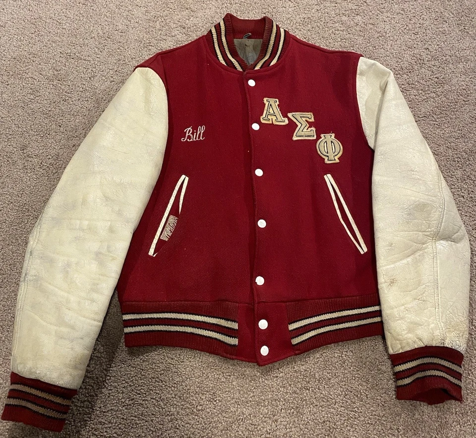 Chaqueta Letterman Universitaria Vintage Años 50 60 Cuero Rojo Lana Bombardero Talla Mediana EE. UU. Foto 1 de 4