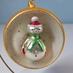 Vintage Blown Glass Mica Diorama SNOWMAN Jumbo Christmas Ornament 4" Diameter - Picture 1 of 5