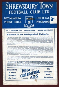 Shrewsbury Town v Coventry City 1961/62 Division 3 - Picture 1 of 1
