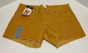 Pantaloncini estivi GAP donna oro velluto a coste elasticizzati grezzi orlo sfilacciato preppy 10 nuovi con etichette - Foto 1 di 10