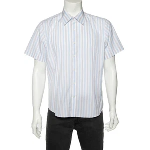 Balmain White Striped Cotton Short Sleeve Shirt L - Picture 1 of 6
