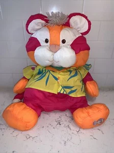 1987 Fisher Price Puffalump Wild Things Orange Tiger Hawaiian Shirt Hot Pink - Picture 1 of 10