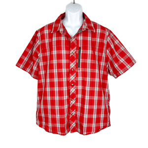 NordicTrack Button Down Shirt Men XL Red White Plaid Short Sleeve Casual 