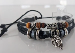 Pulsera Boho Cuero Trenzado - Hoja y Cuentas *Ajustable* | Regalos para Mujer - Imagen 1 de 6