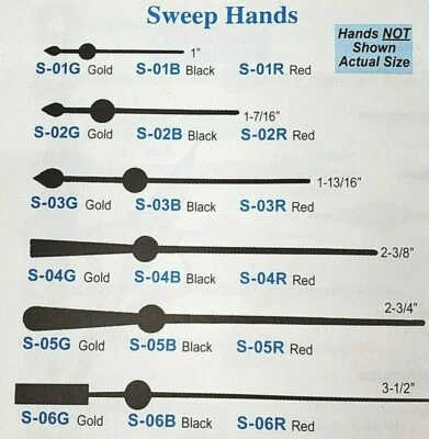 Clock Second Hands - Clock Sweep Hands - 6 Styles