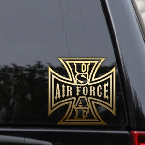 USAF Air Force Vinyl Decal – Iron Cross Veteran Biker Sticker - Picture 1 of 2