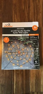 Spooky Spider Web. Indoor/outdoor 5’ Diameter 50 LED Orange Lights - Picture 1 of 1