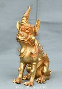 10.2'' Old China Bronze Gilt Feng Shui PiXiu Phylactery Wächter Tier Statue