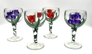 Hand Painted CLAIREY Floral Pattern-Glass Wine/Water Goblet 6-oz SET OF 4-France - Picture 1 of 12