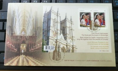 Brown Chop 2011 Prince William Kate Middleton Royal Wedding Canada MS Stamp FDC - Image 1 of 4