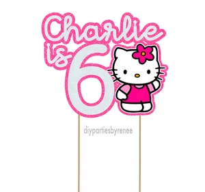 Cake Topper - Themed - 20+ Colours - Hello Kitty Cake Topper - Any Name/Age - Picture 1 of 4