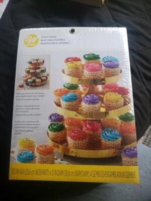 2 Cupcake Stands Wilton 3 Tier Holds 24 Standard Cupcakes Gold/Silver Cardboard  - Image 1 of 4