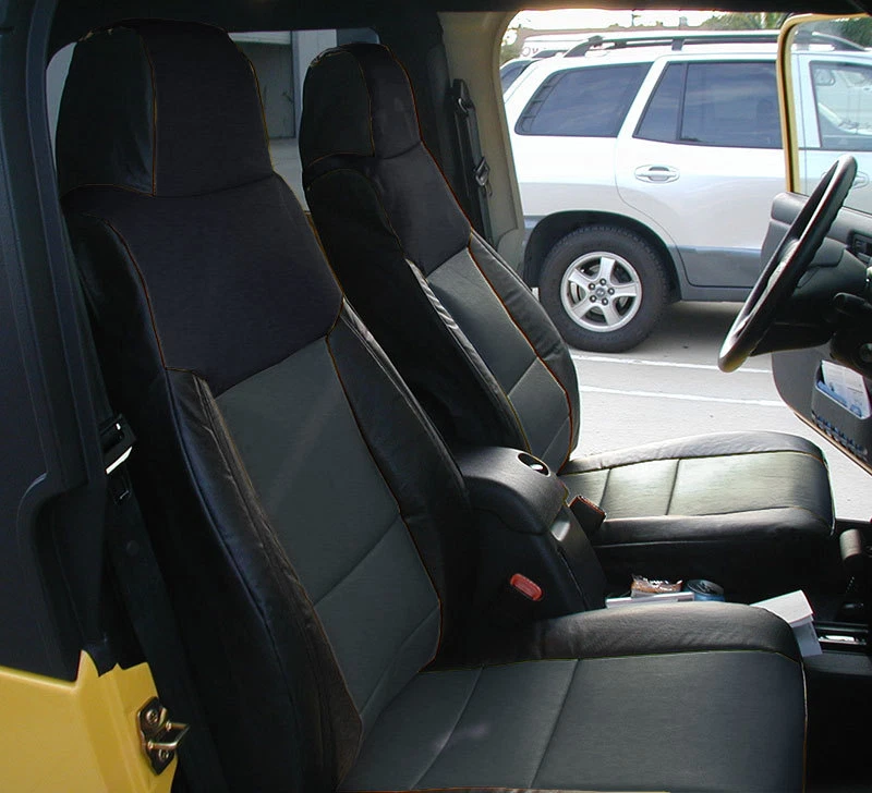 FUNDA ASIENTO DELANTERO Y TRASERO JEEP WRANGLER 03-06 NEGRO/CARBÓN TIPO CUERO PERSONALIZADA Foto 1 de 1