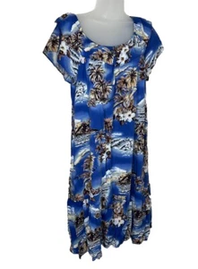 Vestido Hawaiano De Colección Hilo Hattie Grande Azul Floral Midi Muumuu Volantes Aloha Hawaii - Imagen 1 de 15