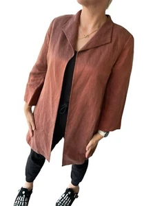 Cappotto Eileen Fisher Rust lino biologico seta raso aperto davanti tg. Prezzo al pubblico consigliato $398 - Foto 1 di 6